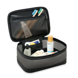 Briggs & Riley translucent essentials toiletry bag with clear plastic compartments and zipper closure for travel organization.