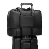 Briggs & Riley Rhapsody Weekender Tote bag with pass-through strap, black fabric, spacious interior, and sturdy handles.