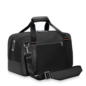 Briggs & Riley ZDX cabin tote bag with padded handles and multiple compartments, made of durable black nylon fabric.