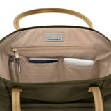 Interior view of Briggs & Riley Rhapsody expandable tote bag showing compartments and organized storage space.