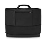 Briggs & Riley ZDX expandable overnighter tote bag with multiple compartments and sleek black design for travel and daily use.