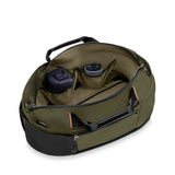 Briggs & Riley ZDX expandable overnighter tote bag showing durable black fabric and multiple compartments for travel essentials