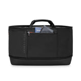 Briggs & Riley ZDX expandable overnighter tote bag showing sturdy handles, spacious main compartment, and sleek black design.