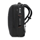 Briggs & Riley ZDX large convertible backpack duffel with side pocket, black travel backpack with multiple compartments and padded straps.