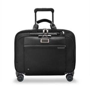 Briggs & Riley @work large spinner briefcase with wheels, front view showing sleek design and durable construction.