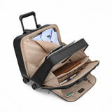 Black Briggs & Riley @work large spinner briefcase with wheels and multiple compartments for professional travel and organization.