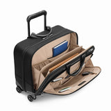 Black Briggs & Riley @work large spinner briefcase with wheels, durable design, suitable for professional travel and business needs.