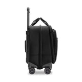 Black Briggs & Riley @work medium spinner briefcase with wheels, featuring a sleek design and multiple compartments for organized travel.