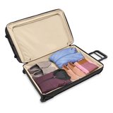 Briggs & Riley Baseline large two-wheel wheeled duffle bag, black fabric with handles and wheels for easy travel.