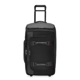 Briggs & Riley ZDX medium upright wheeled duffel bag with front zipper pocket and sturdy telescoping handle for travel.