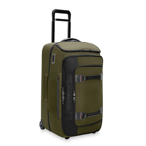 Briggs & Riley ZDX medium wheeled upright duffel bag shown from an angled view, featuring sturdy wheels and durable fabric.