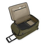 Interior view of Briggs & Riley ZDX medium wheeled duffel showing spacious compartment and durable fabric for travel storage.