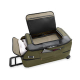 Briggs & Riley ZDX medium wheeled upright duffel with interior top shoe compartment for organized travel storage.