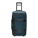 Briggs & Riley ZDX medium wheeled upright duffel bag with front zip pocket and sturdy wheels, designed for travel convenience.
