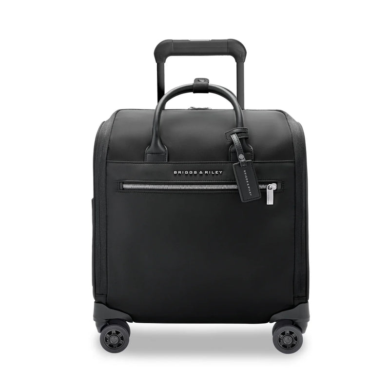 Black Briggs & Riley Rhapsody wheeled tote with sturdy handle and wheels, designed for convenient cabin travel.
