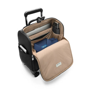 Black Briggs & Riley Rhapsody wheeled tote with sturdy handle and four wheels, designed for easy travel cabin luggage.