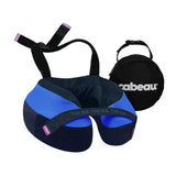 Cabeau The Neck’s Evolution S3 neck pillow in gray with ergonomic design for travel comfort, shown resting on a travel pillow.