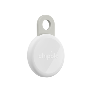 Charcoal Chipolo Loop key finder with keyring attachment, designed to help locate misplaced keys easily.