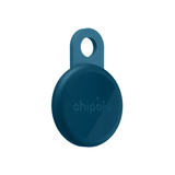 Charcoal Chipolo Loop key finder attached to a set of keys, showing its circular design and keyring attachment.