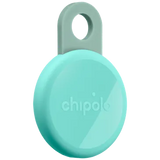 Charcoal Chipolo Loop key finder attached to keys, showing its compact design and bright color for easy tracking.