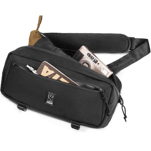 Chrome Mini Kadet Sling bag in chrome finish with adjustable strap and compact design, perfect for carrying essentials.