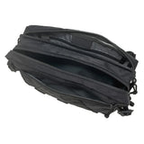 Chrome tensile sling bag interior showing multiple compartments and sturdy nylon material for versatile carrying.