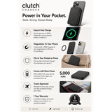 Clutch Portable Charger Pro USB-C in black, compact accessories with dual ports for fast device charging.