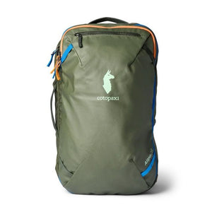 Cotopaxi Allpa 28L travel backpack with multiple compartments, durable fabric, and padded shoulder straps for comfortable travel.