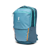 Cotopaxi Allpa 26L Daypack in blue spruce and abyss colors, featuring multiple compartments and adjustable straps for outdoor use.