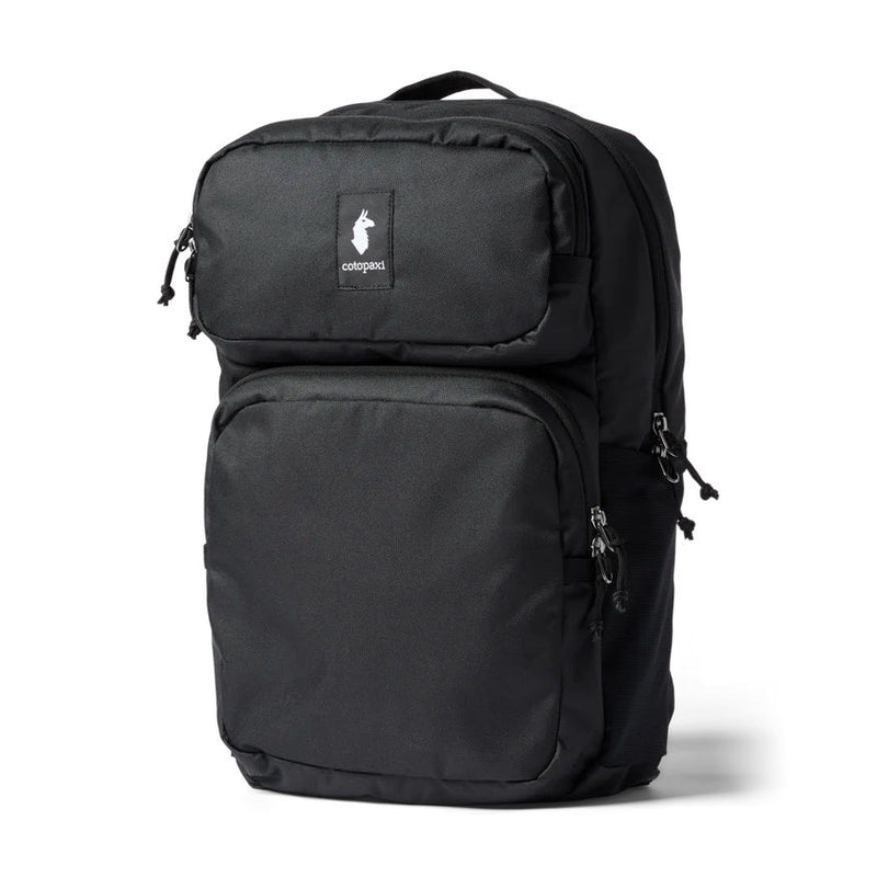 Black Cotopaxi Tasra 16L backpack with adjustable straps and multiple compartments, designed for everyday use and outdoor activities.