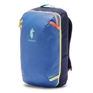 Cotopaxi Allpa Mini 20L travel pack with multiple compartments, adjustable straps, and durable fabric for outdoor adventures.