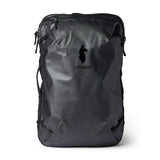 Cotopaxi Allpa 35L travel backpack in black with multiple compartments and padded shoulder straps for comfortable travel.