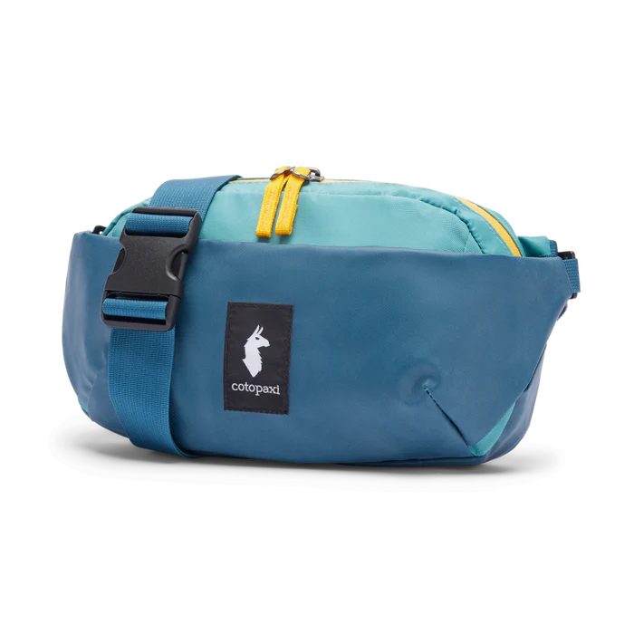 Cotopaxi Coso 2L Hip Pack waist pack in Abyss Coastal with adjustable strap and zippered pocket for everyday carrying.