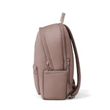 Large Dagne Dover Dakota neoprene backpack in dune color, side view showing sleek, modern design and spacious interior.