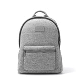 Large Dagne Dover Dakota Neoprene Backpack in Heather Grey, front view showing sleek design and spacious compartments.