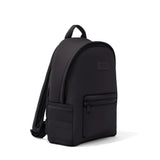 Dagne Dover Dakota Neoprene Backpack in Onyx, medium size, showing the stylish black backpack with sleek design and adjustable straps.