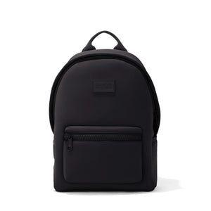 Medium Dagne Dover Dakota Neoprene Backpack in Onyx, showing the front view with sleek design and adjustable straps.