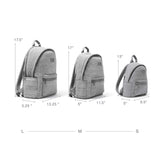 Dagne Dover Dakota medium neoprene backpack shown in size comparison with other backpacks, featuring sleek design and durable material.