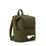 Dagne Dover Indi Neoprene Diaper Backpack in dark moss with multiple compartments and padded straps, medium size for moms on the go.
