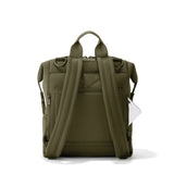 Dagne Dover Indi neoprene diaper backpack in dark moss, medium size, showing back view with adjustable straps and sleek design.