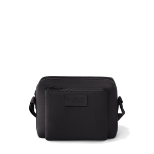 Dagne Dover Micah neoprene crossbody bag in black with adjustable strap and sleek design for everyday use