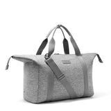 Dagne Dover Landon Neoprene Carryall Bag in Heather Grey, large duffel with double handles and spacious interior for travel or gym use