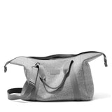 Dagne Dover Landon Neoprene Carryall Bag in Heather Grey, extra large duffel bag with zipper open showing spacious interior.