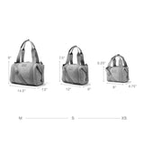 Dagne Dover Landon Neoprene Carryall Bag, extra large duffel bag shown with size comparison, black color, spacious design.