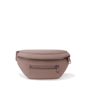 Dagne Dover Ace Neoprene Fanny Pack in dune color, featuring adjustable strap and compact design, ideal for hands-free carrying.