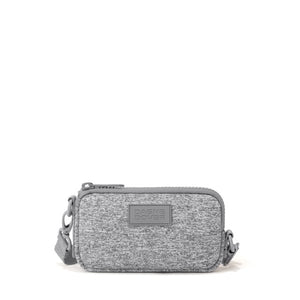 Dagne Dover Mara phone sling in Heather Grey, featuring a sleek neoprene design with front pocket and adjustable strap.