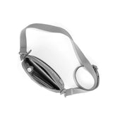 Dagne Dover Mara Phone Sling in Heather Grey neoprene, featuring a compact design with a top-down view of the sling bag.