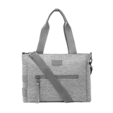 Dagne Dover Wade diaper tote bag in Heather Grey with straps, made of neoprene material, showcasing front view with handles.