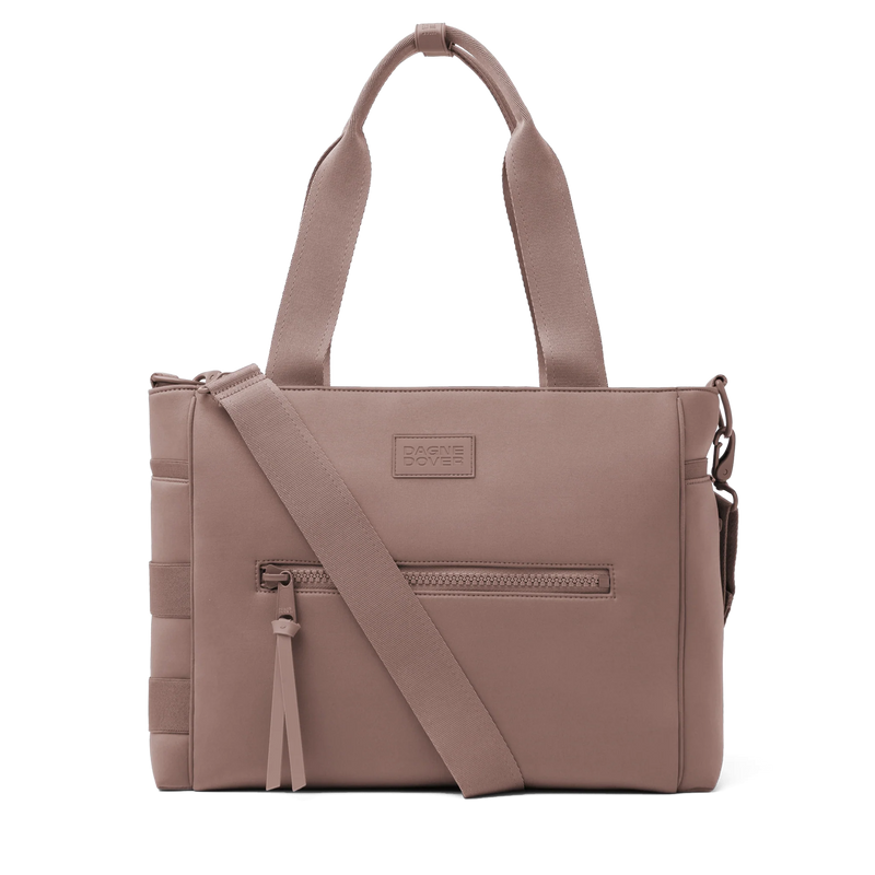 Dagne Dover Wade diaper tote bag in Dune color with multiple compartments, stylish and functional for parents on the go.