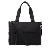 Black Dagne Dover Wade diaper tote bag with multiple compartments and sturdy handles, designed for stylish baby essentials.